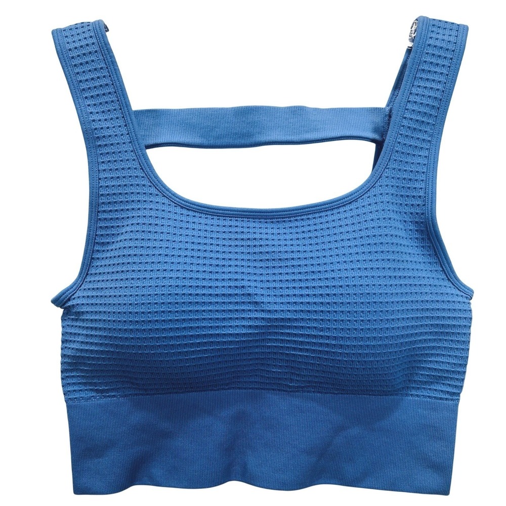 Yogalicious Waffle Seamless Melanie Sports Bra Blue Medium Removable Pads Gym